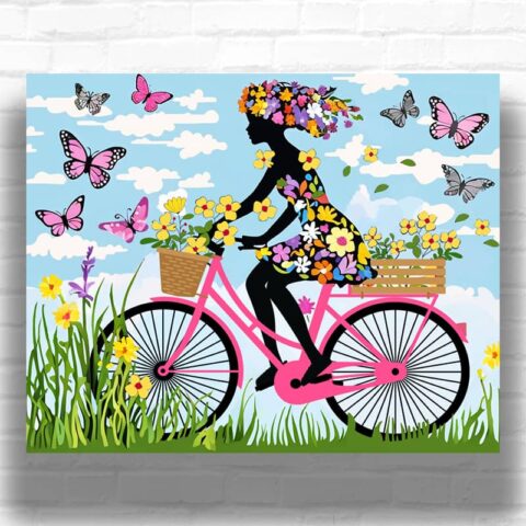 Floral Black Girl on Bicycle - Abstract Paint by Number Kits