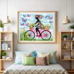 Floral Black Girl on Bicycle - Paint by Number Kit
