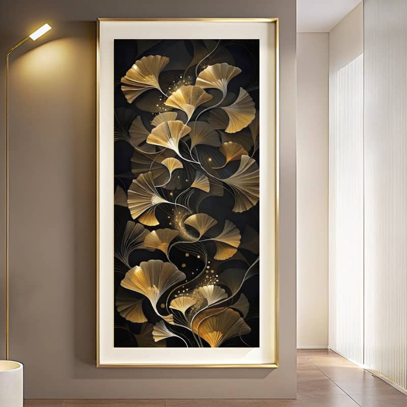 Gold Ginkgo Leaves Paint By Numbers Kit – Extra Large Leaves Wall Art