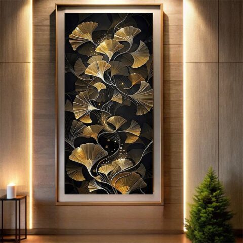 Gold Ginkgo Leaves Paint By Numbers – Extra Large Leaves Wall Art