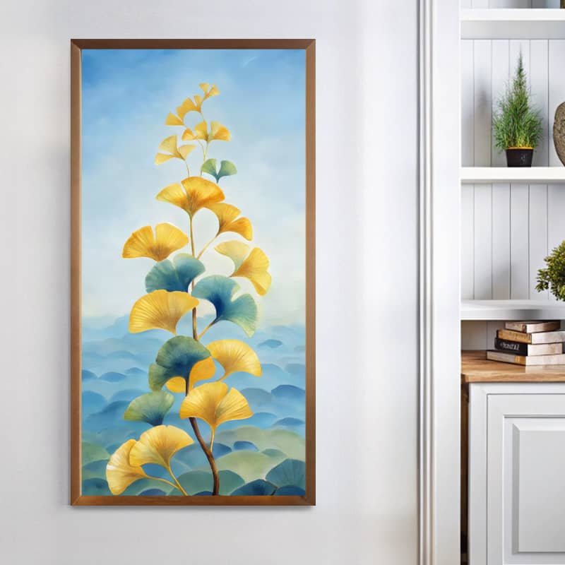 Golden Blue Ginkgo Leaf Painting by Numbers Kit – Big Canvas Botanical Art