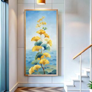 Golden Blue Ginkgo Leaf Painting by Numbers – Big Canvas Botanical Art