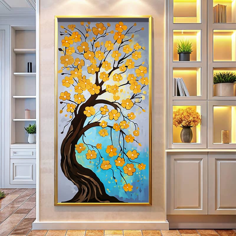 Golden Flower Tree Paint by Numbers Kit – Extra Large Vertical Canvas Wall Art
