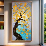 Golden Flower Tree Paint by Numbers – Extra Large Vertical Canvas Wall Art