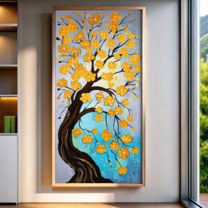 Golden Flower Tree Paint by Numbers – Extra Large Vertical Canvas Wall Art