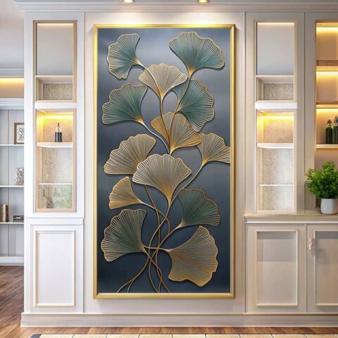 Golden Ginkgo Leaves Paint by Numbers – Large Botanical Canvas Art