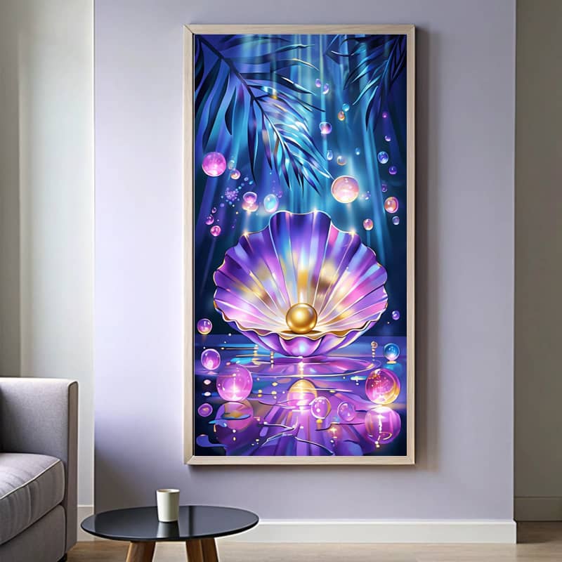 Golden Pearl in Shell Paint by Numbers Kit – Large Scale Canvas Ocean Art