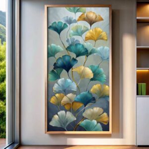 Golden and Blue Ginkgo Leaf Paint by Numbers - Large Botanical Wall Art