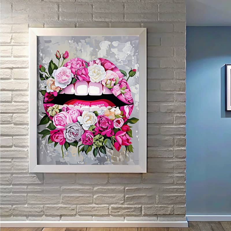 Graffiti Art Lips from Roses Paint by Number – Surreal Floral Art