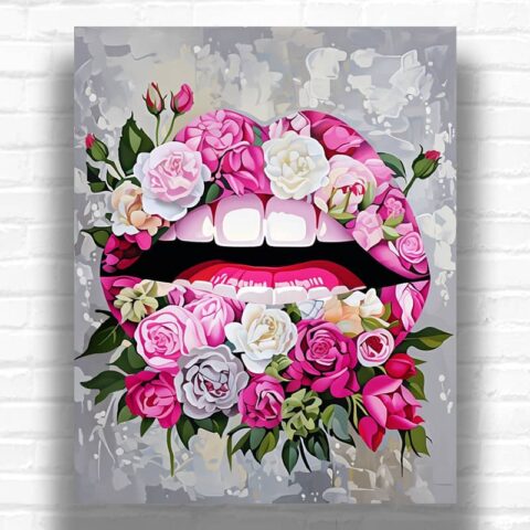 Graffiti Art Lips from Roses Paint by Numbers – Surreal Floral Art
