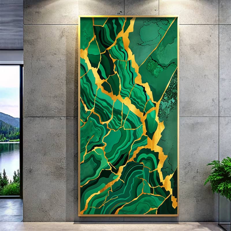 Green and Gold Marble Paint by Number - Large Abstract Canvas Art