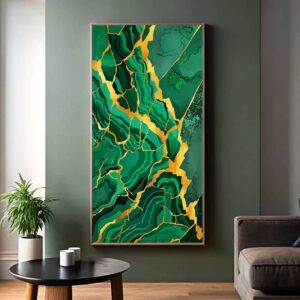 Green and Gold Marble Paint by Numbers - Large Abstract Canvas Art