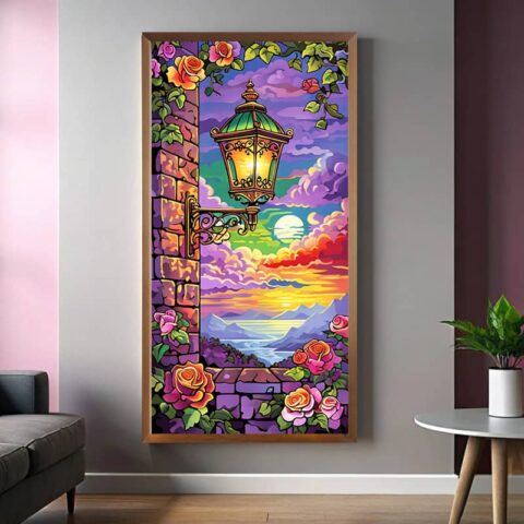 Lantern with Flowers Painting by Numbers – Extra Large Canvas Art