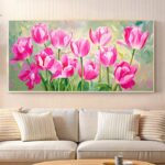 Large Pink Tulips Paint by Numbers Kit – Large Size Horizontal Canvas Art