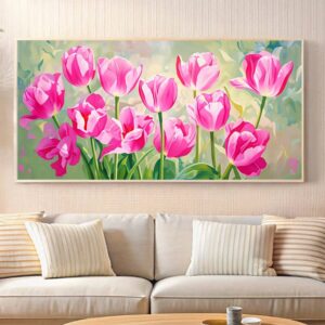 Large Pink Tulips Paint by Numbers Kit – Large Size Horizontal Canvas Art
