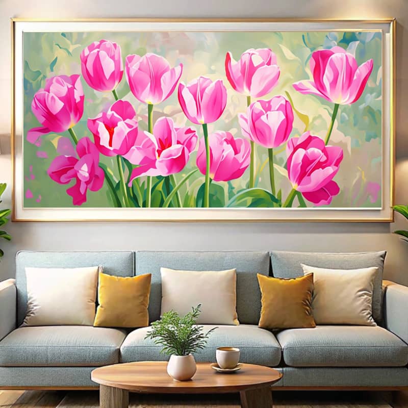 Large Pink Tulips Paint by Numbers – Large Size Horizontal Canvas Art