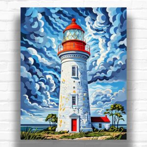Lonely Lighthouse at Sea - Lighthouse Paint by Number