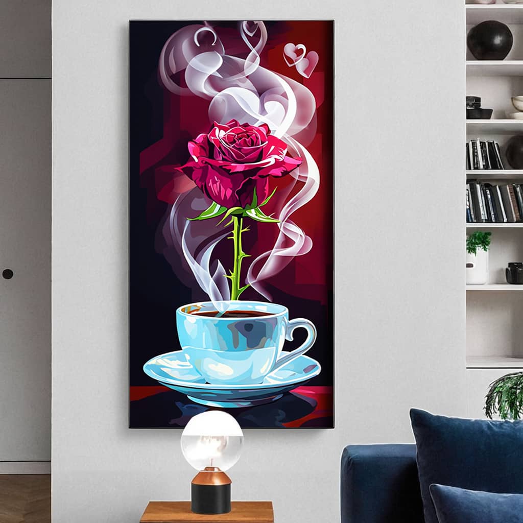 Morning Coffee with Rose Flower - Paint by Number