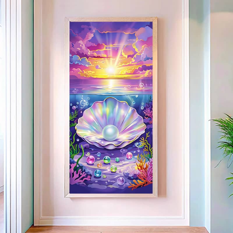 Open Shell with Pearl Paint by Number – Large Underwater Sunset Art