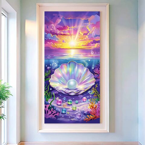 Open Shell with Pearl Paint by Numbers – Large Underwater Sunset Art