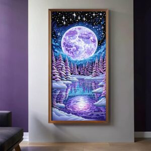 Pink Moon in the Sky Paint by Numbers – Huge Canvas Winter Landscape Art