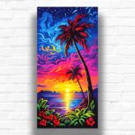 Pink Tropical Sunset Paint by Number Kit – Giant Canvas Paradise Beach Art