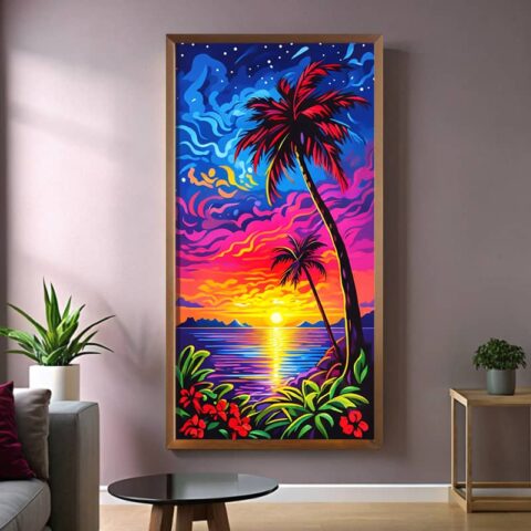 Pink Tropical Sunset Paint by Number – Giant Canvas Paradise Beach Art