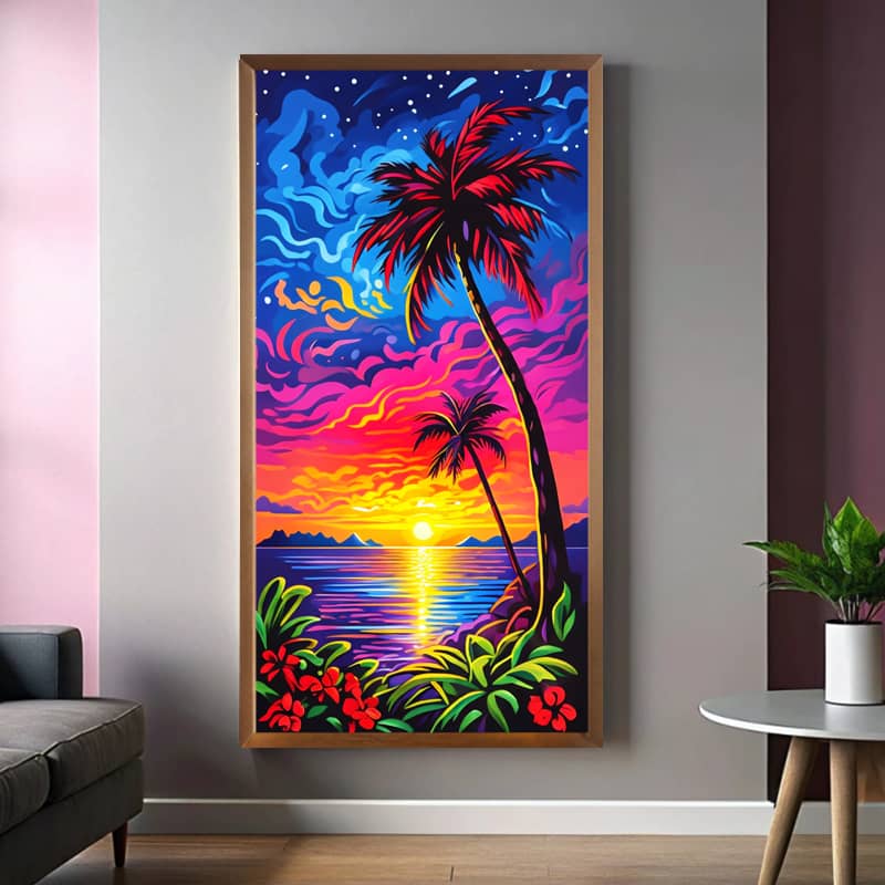 Pink Tropical Sunset Paint by Numbers – Giant Canvas Paradise Beach Art