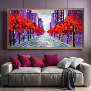 Red Trees in City - Large Abstract Paint by Numbers