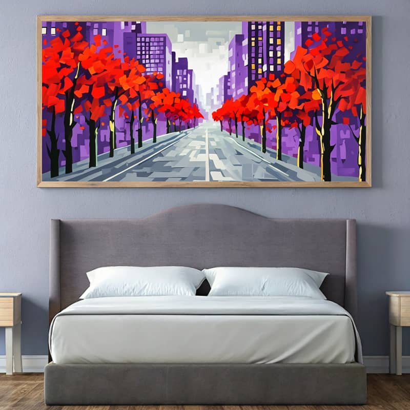Red Trees in City Paint by Number - Extra Large Abstract Canvas