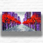 Red Trees in City Paint by Numbers Kit - Extra Large Abstract Canvas