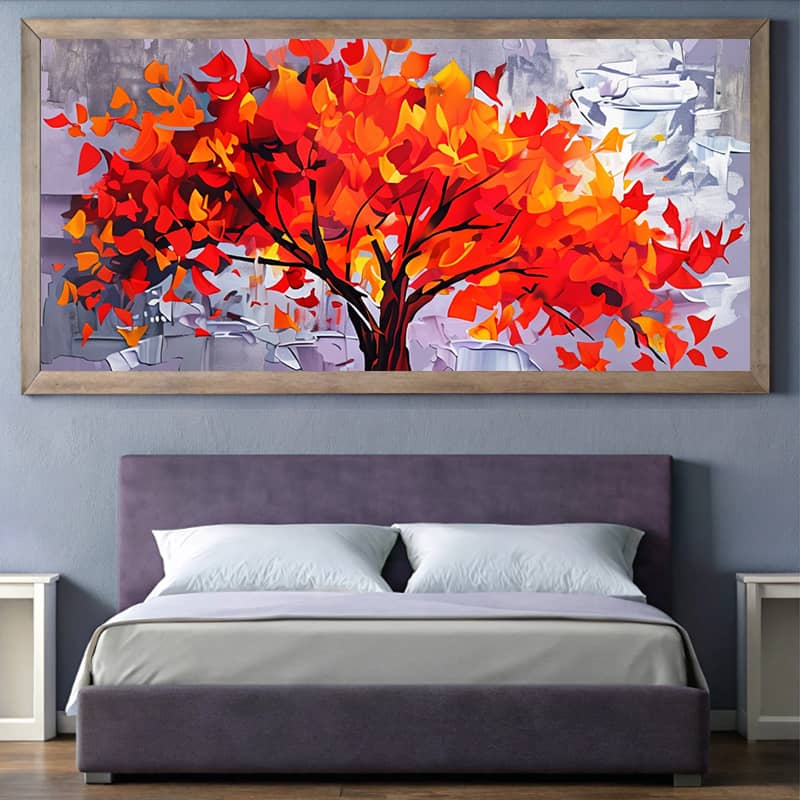 Red Trees in Fall Paint by Number - Large Horizontal Canvas Artwork