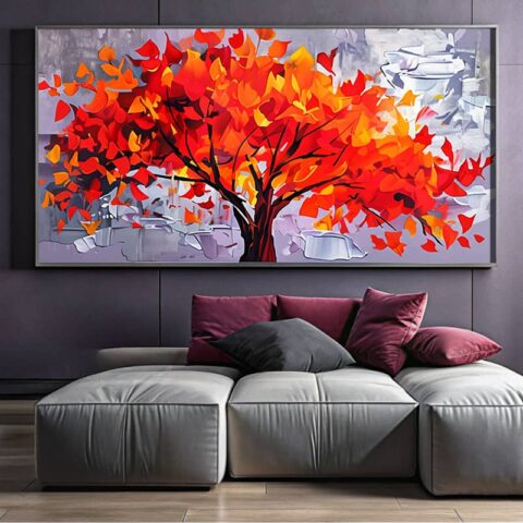 Red Trees in Fall Paint by Numbers - Large Horizontal Canvas Artwork
