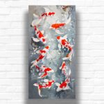 Red White Koi Fish Paint by Number Kit – Large Size Canvas Japanese Art