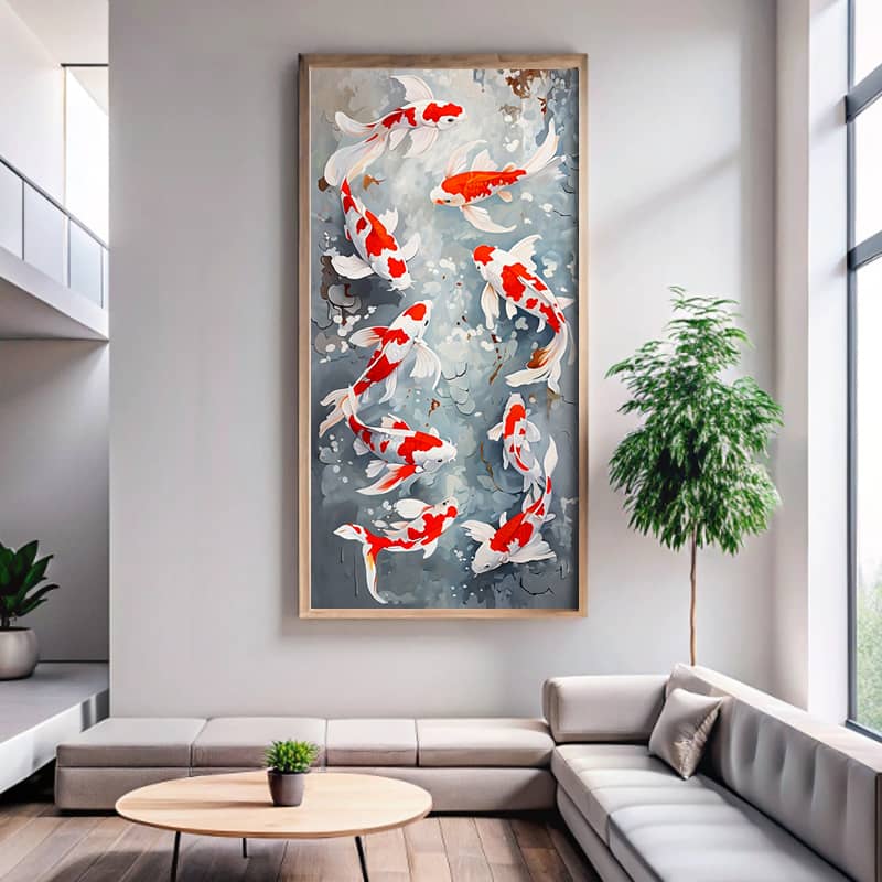 Red White Koi Fish Paint by Number – Large Size Canvas Japanese Art
