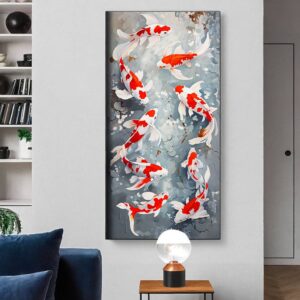 Red White Koi Fish Paint by Numbers – Large Size Canvas Japanese Art