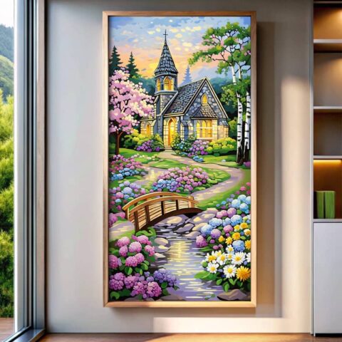 Rustic Church Paint by Numbers – Big Size Canvas Wall Art