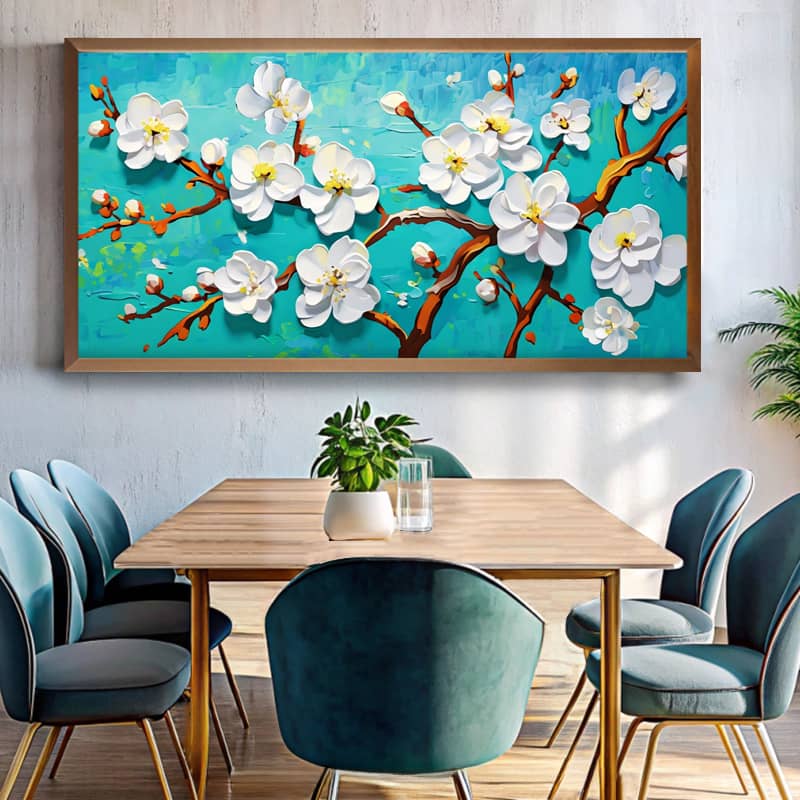 Small White Flowers on Branches Paint by Number Kit - Giant Canvas Art