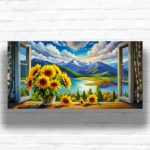 Sunflower Window Paint by Number - Large Size Horizontal Canvas