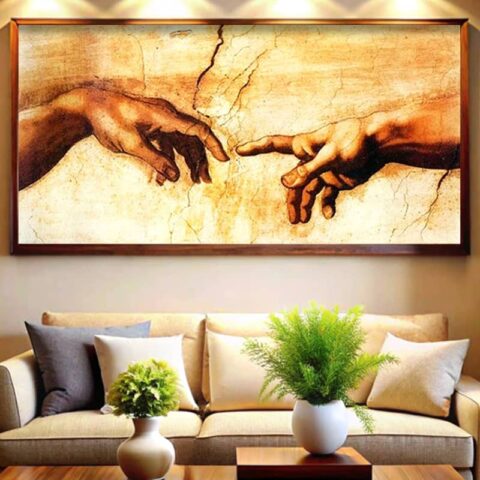 The Creation of Adam by Michelangelo 1512 (The Hands) – Large Paint by Number