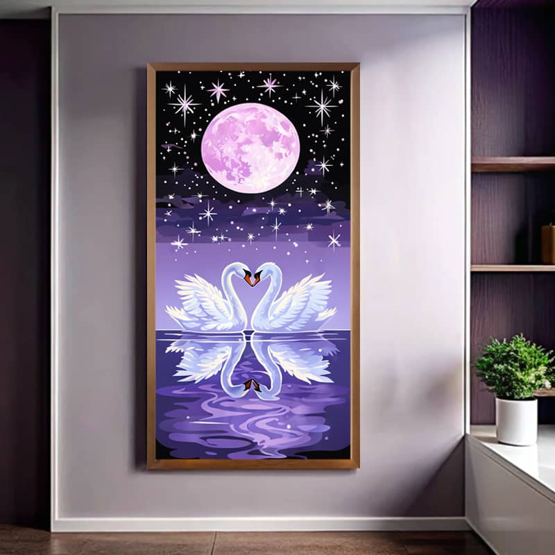 Two White Swans at Night - Paint by Number