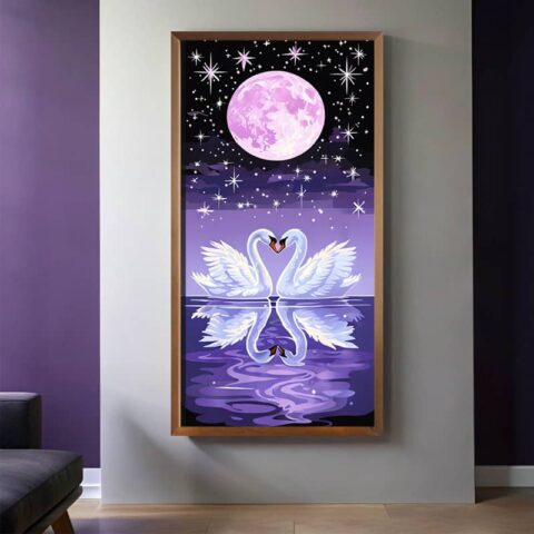 Two White Swans at Night - Paint by Numbers