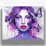 Watercolor Girl Face And Butterflies - Paint by Numbers Abstract