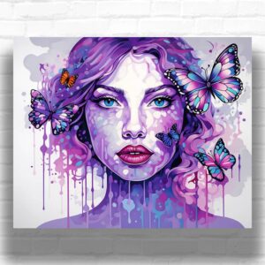 Watercolor Girl Face And Butterflies - Paint by Numbers Abstract