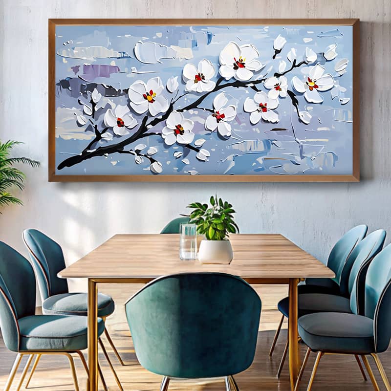 White Blooming Branches Paint by Number – Large Horizontal Canvas Art