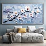 White Blooming Branches Paint by Numbers – Large Horizontal Canvas Art