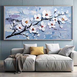 White Blooming Branches Paint by Numbers – Large Horizontal Canvas Art