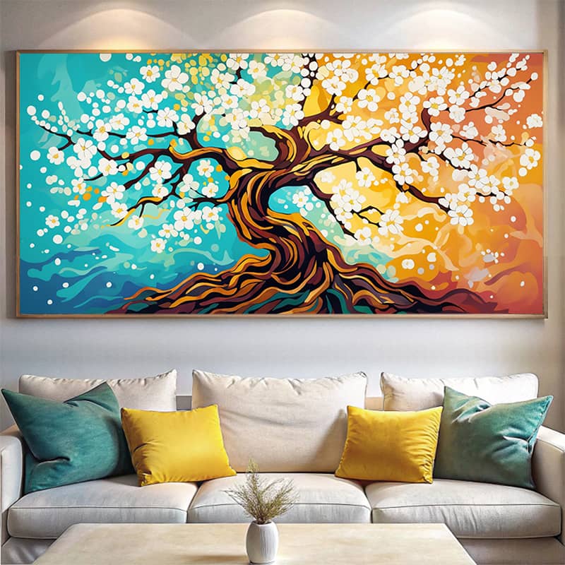 White Blooming Tree Paint by Number - Very Large Horizontal Canvas