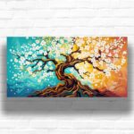 White Blooming Tree Paint by Numbers Kit - Very Large Horizontal Canvas