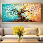 White Blooming Tree Paint by Numbers - Very Large Horizontal Canvas